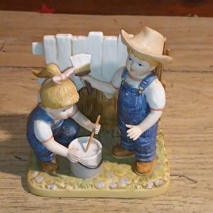 VTG 2001 Home Interiors Homco Figurine Denim Days Whitewashing the Fence